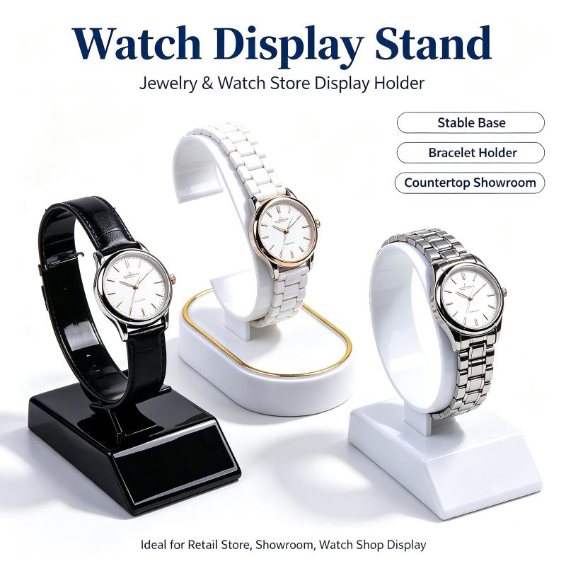 Jewelry And Watches Inc - Cリング式腕時計ディスプレイラック 2/4個入り、黒と白の組み合わせ、頑丈なブラケット。腕時計の小売店、店頭、自宅コレクション、宝飾品店に最適。