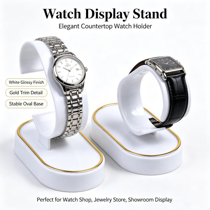 Cリング式腕時計ディスプレイラック 2/4個入り、黒と白の組 - Jewelry And Watches Inc のレビューと価格