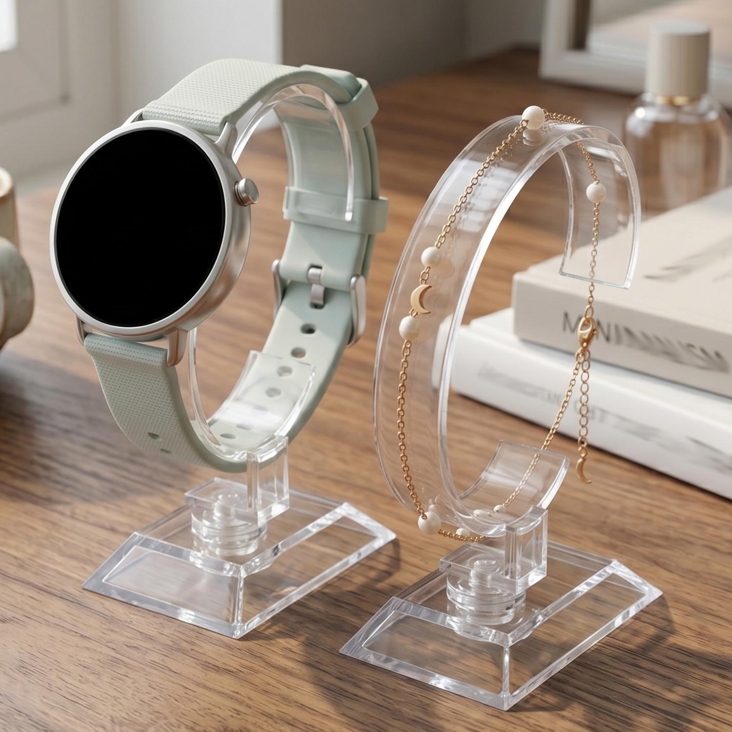 透明な時計ディスプレイスタンド C型アクリルホルダー カウン - Jewelry And Watches Inc のレビューと価格